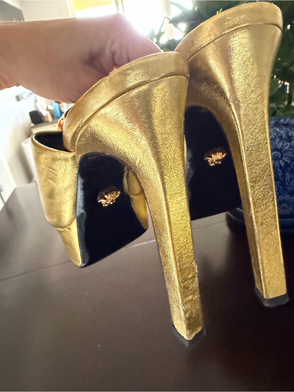 Versace Metallic Gold Medusa Platform Slide Mules Size 6.5 / 36.5 - Picture 7 of 10